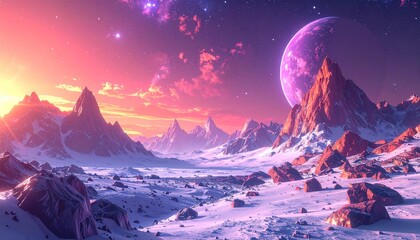 Fantasy mountain landscape sunrise