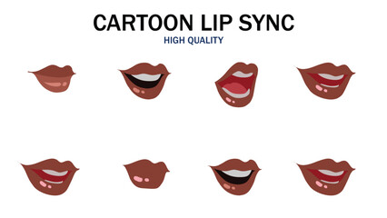 Lips Sync Set. Human lips Collection for lips Animation and synchronization. Sad, Smile, Angry, Laughing Mouth Vector Illustration.	
