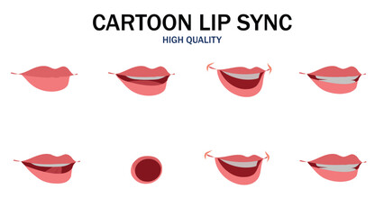 Lips Sync Set. Human lips Collection for lips Animation and synchronization. Sad, Smile, Angry, Laughing Mouth Vector Illustration.	
