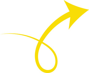 Yellow Curved Arrow with Loop Isolated on White Background