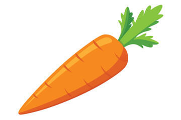 Fresh cartoon carrot with vibrant orange and green colors is isolated on white