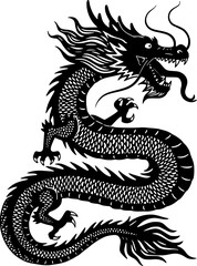 Sketched set of Chinese dragon silhouette black
