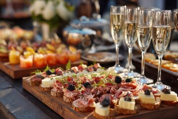 Elegant Buffet with Wine and Canapes
