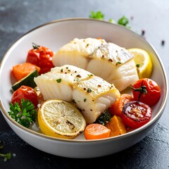 Baked cod with roasted vegetables