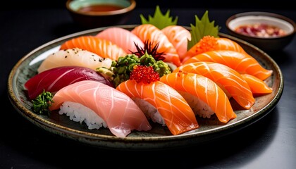 Assortment of Fresh Nigiri Sushi, A Culinary Delight on a Plate