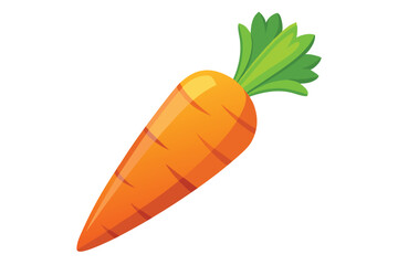 Fresh orange carrot with vibrant green leaves is isolated against a bright white background