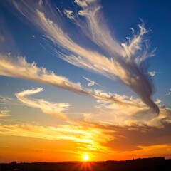 Dramatic sunset sky with swirling clouds