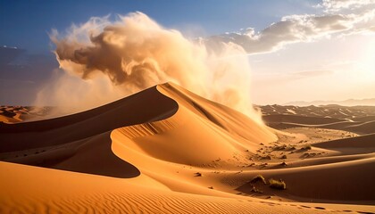 Majestic sand dunes under a vibrant sky creating a desert landscape masterpiece