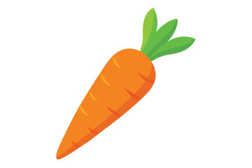 Isolated cartoon carrot displays an orange body with green leafy tops on the white background