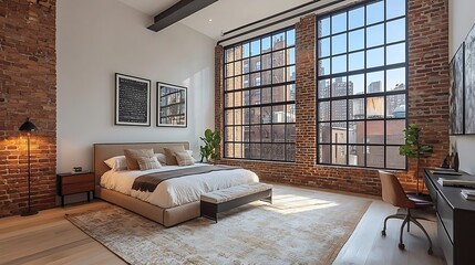 Industrial style bedroom interior high resolution picture