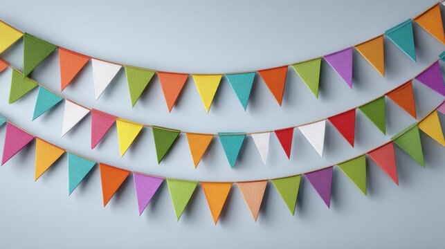 colorful triangular flags arranged in a festive garland display