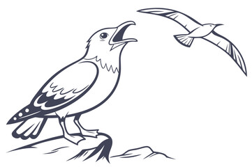 Detailed Hand-Drawn Bald Eagle and Tree Illustration