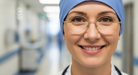 Fototapeta premium Smiling female healthcare worker in a hospital