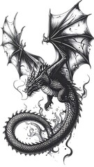 A stylized dragon in flight, intricate detail