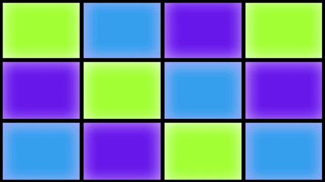 vibrant neon pastel coloured multicoloured square tv screens forming a disco nightclub video wall or dancefloor of mint green, purple and hot pink television screens 4K motion animated background
