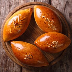 Baked pastries on a wooden board