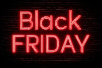 Obraz premium Red glowing letters spell out Black Friday against a brick wall.