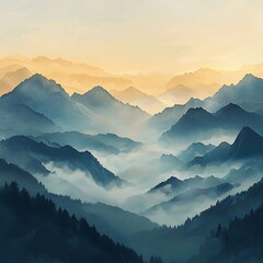 Serene mountain layers in mist high resolution picture
