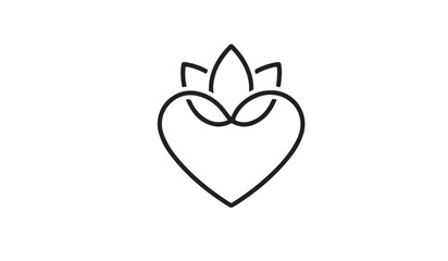 Fototapeta premium Simple, elegant logo design of an intertwined heart with stylized leaves and floral crown.