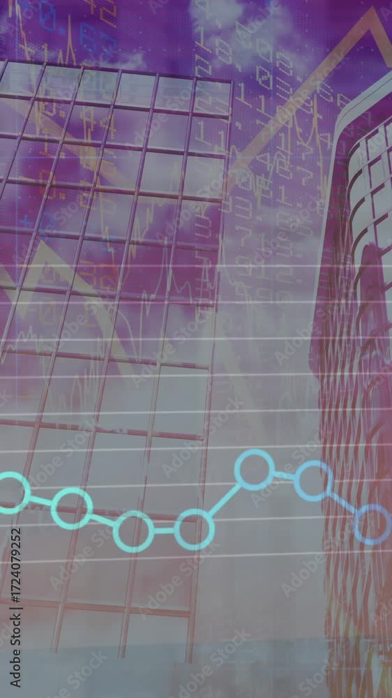 Poster animation of data processing over cityscape
