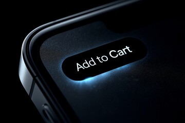 An electronic device shows an add to cart button on its screen.