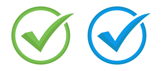Simple green and blue tick checkmark collections