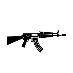 Single Silhouette AK-47 Assault Rifle: Black and White Vector Graphic
