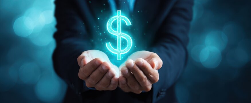The Dollar Sign Floating Above Business Hands Symbolizing Digital Wealth and Investment Opportunities