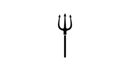 A simple black trident design against a white background silhouette