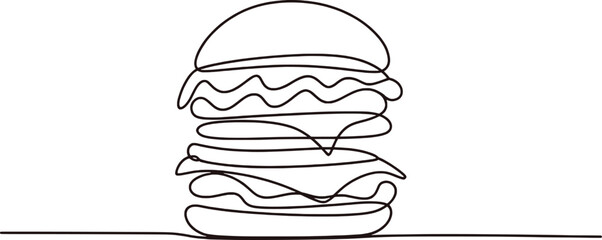 Minimalist line drawing of a stacked hamburger food line art