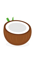 A stylized illustration of a halved coconut