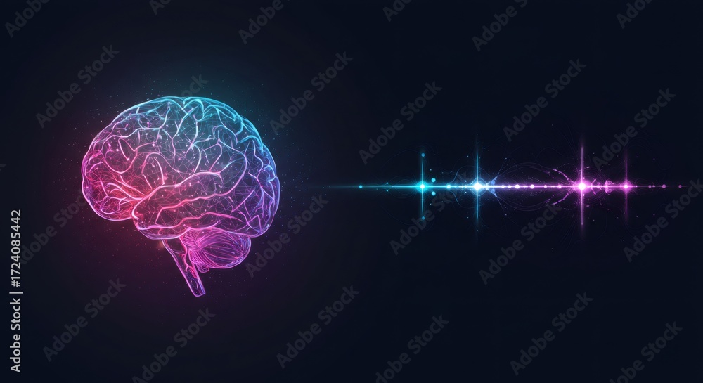 Poster brain wireframe with digital light wave. neural network and artificial intelligence concept. modern 