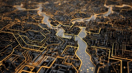 Abstract city, network of glowing lines