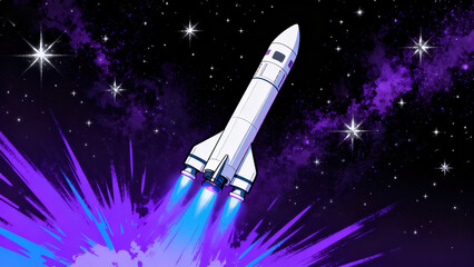 Fototapeta premium Comic-Style Futuristic Rocket in Space Illustration