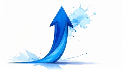 3D solid blue arrow pointing diagonally upward on white background, symbolizing progress and upward momentum.