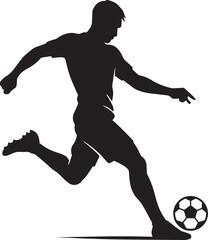 Soccer player silhouette kicking ball isolated on white vector illustration