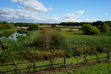 Serene Countryside View with River and Fields at Clumber Park, Nottinghamshire, England