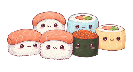 Cute Kawaii Sushi Characters Illustration