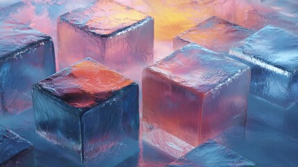 Abstract ice cubes, vibrant hues