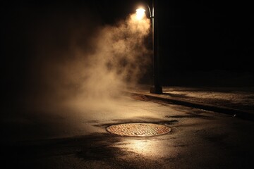 Foggy night street scene