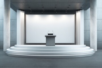 Empty modern podium stage with blank screen