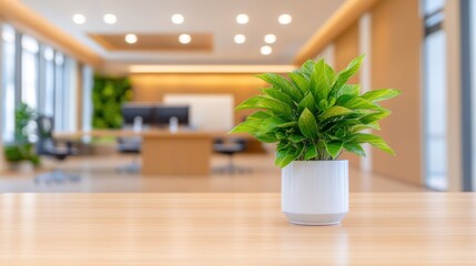 Green Plant in White Pot on Modern Office Desk