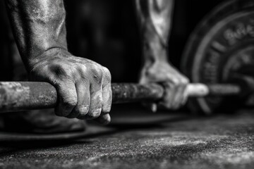 Close-up of grimy hands gripping barbell (2)