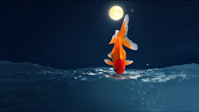 Goldfish leaping moonlight