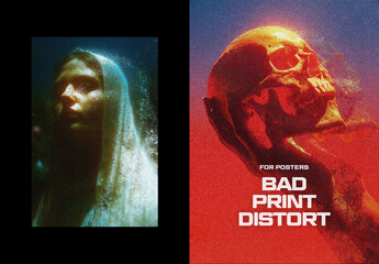 Bad Distorted Print Poster Effect Mockup