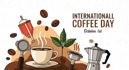 Celebrate International Coffee Day with a steaming cup and brewing essentials.