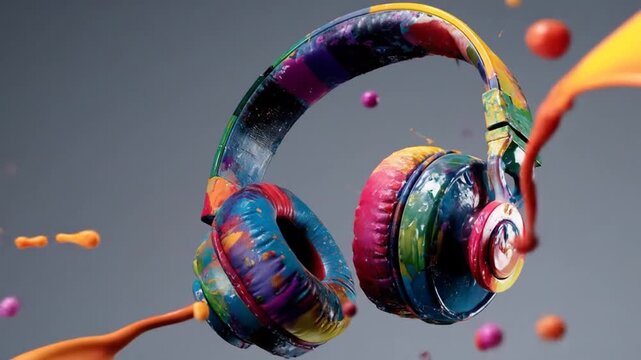 Colorful headphones splash