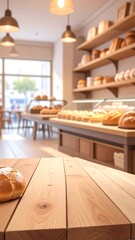 Bakery interior with wooden table