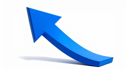3D blue upward arrow on white background, symbolizing growth, progress, and rising performance.