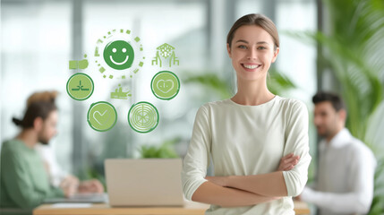 Employee wellbeing concept. Creating employee benefits and satisfaction programs. Fostering a positive work culture and employee engagement. The physical, mental and emotional health of employees.